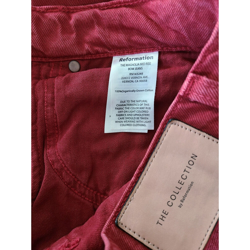 Reformation The Magnolia Mid Rise Bow Jeans Red Size 28 - Picture 5 of 10